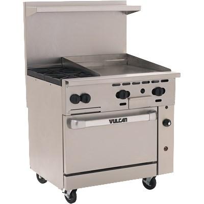 Vulcan 36C-2B24G Endurance 36" 2 Burner Gas Range, 1 Convection Oven and 24" Manual Griddle