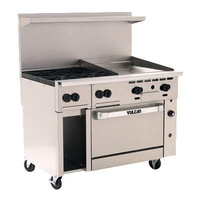 Vulcan 48S-4B24GT Endurance 4 Burner 48" Gas Range, 24" Thermostatic Griddle, 1 Standard Oven