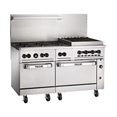 Vulcan 60SC-6B24CBP Endurance LP 6 Burner 60" Gas Range, 24" Charbroiler, 1 Standard and 1 Convection Oven