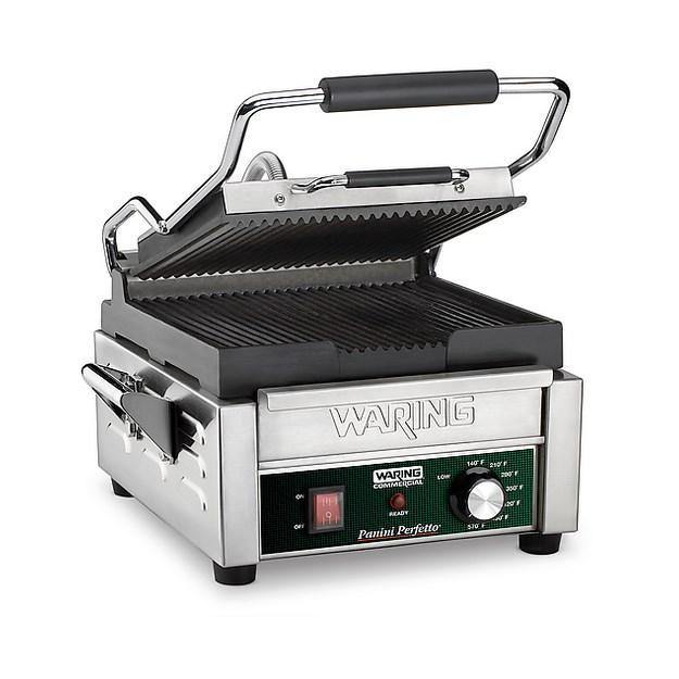 Waring WPG150B Compact Panini Grill, ribbed cast iron plates, 208v/60/1-ph