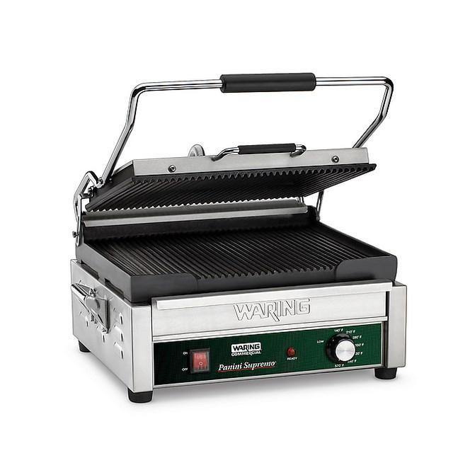 Waring WPG250B Large Panini Grill, ribbed cast iron plates, 208v/60/1-ph