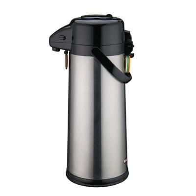 Winco AP-535 Glass Lined Airpot with Push Button Top, Stainless Steel Body, 3 Liter