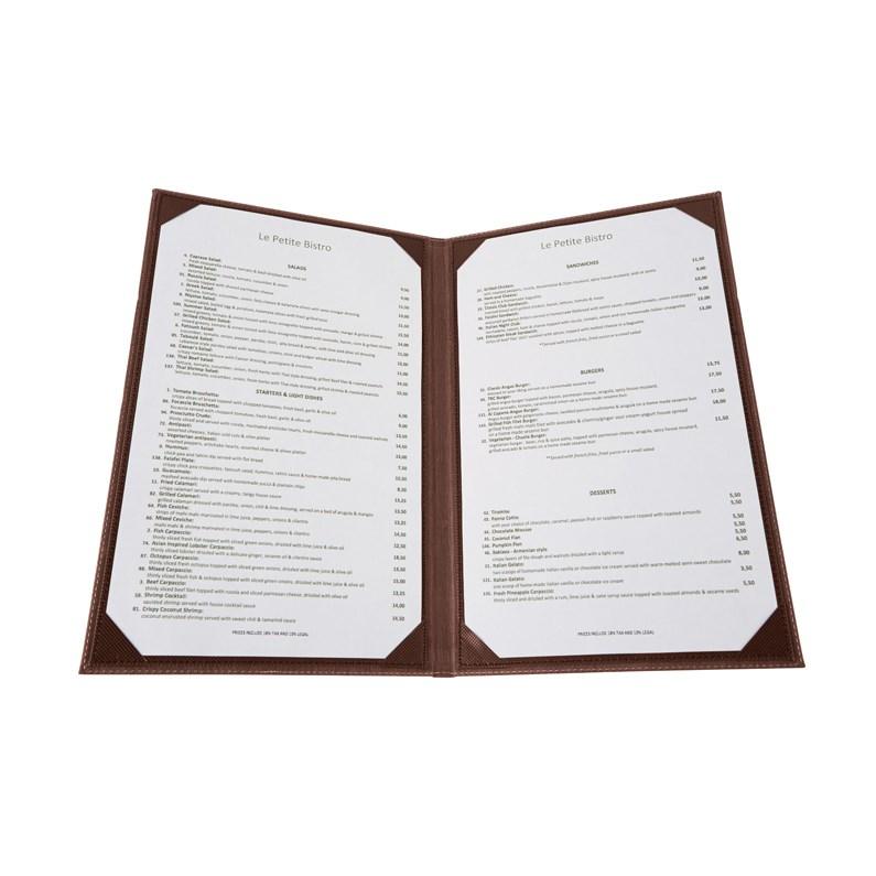 Winco LMD-814BN Brown Leatherette Two Panel Menu Cover 8-1/2" X 14"