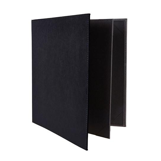 Winco LMF-811BK Black Leatherette Four Panel Menu Cover 8-1/2" x 11"