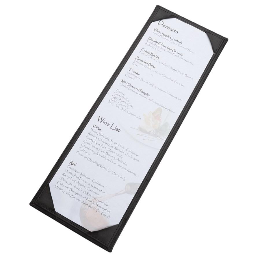 Winco LMS-414BK Black Leatherette Single Panel Menu Cover 8-1/2" x 14"
