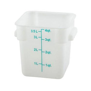 Winco PESC-4 Square Storage Container, White Polypropylene, 4 Qt