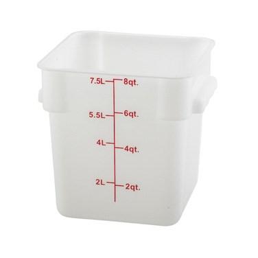 Winco PESC-8 Square Storage Container, White Polypropylene, 8 Qt