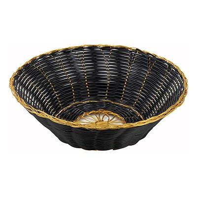 Winco PWBK-8R Round Woven Basket, Black With Gold Trim