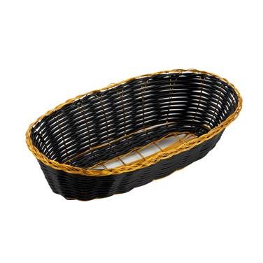 Winco PWBK-9B Oblong Woven Basket, Black With Gold Trim