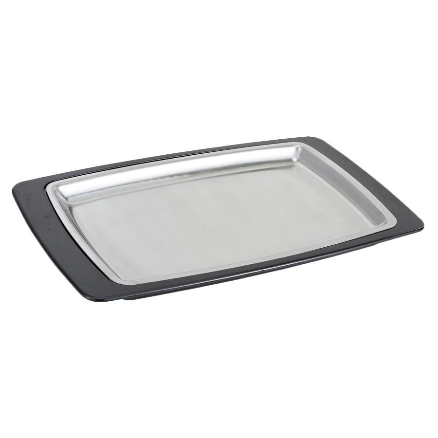 Winco SIZ-11BST Stainless Steel Rectangular Sizzling Platter with Bakelite Underliner, 11" x 7"