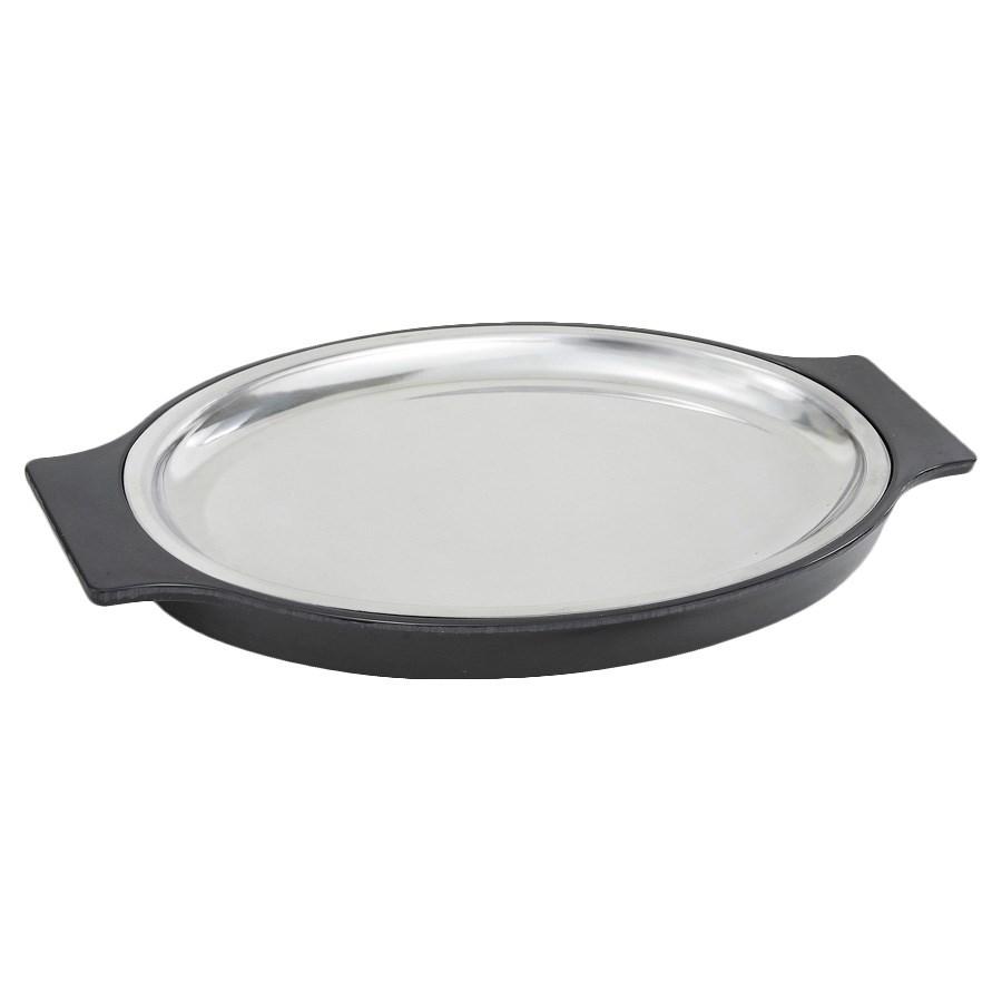 Winco SIZ-11ST Sizzle Platter Set, 11" Oval, Stainless Steel With Bakelite Underliner