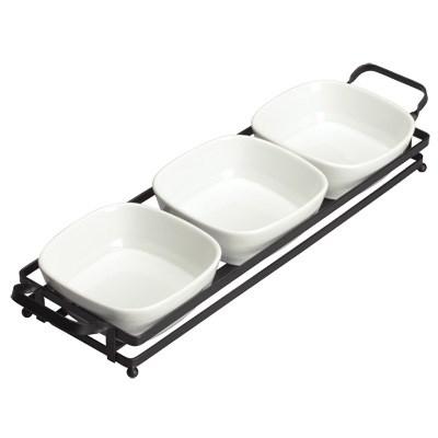 Winco WDP014-102 Newry 16-1/2" X 4-5/8" Porcelain Trio Bowl Set With Stand, Bright White